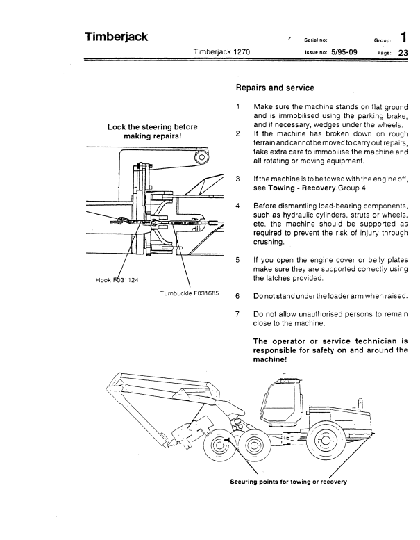 JOHN DEERE 1270 TIMBERJACK OPERATOR, SERVICE MANUAL F026835