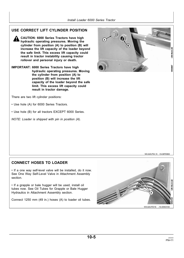 JOHN DEERE 620 LOADER PRE DELIVERY INSTRUCTION MANUAL PDIW42599