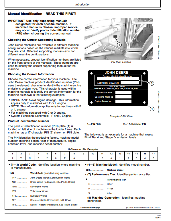 JOHN DEERE 320 P BACKHOE LOADER OPERATOR MANUAL OMT497122X019