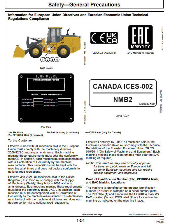 JOHN DEERE 624 P 4WD LOADER OPERATOR MANUAL OMT495781X019