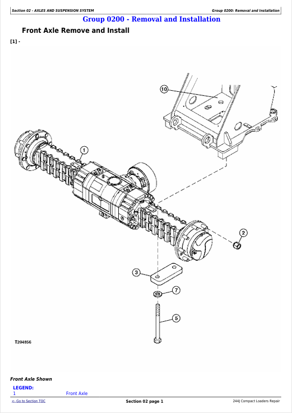 JOHN DEERE 244J COMPACT LOADER REPAIR TECHNICAL MANUAL TM11215