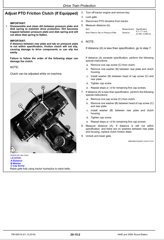 JOHN DEERE 440E, 450E ROUND BALER TECHNICAL MANUAL TM148319