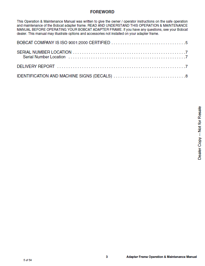 6902350 - BOBCAT ADAPTER FRAME OPERATION AND MAINTENANCE MANUAL PDF