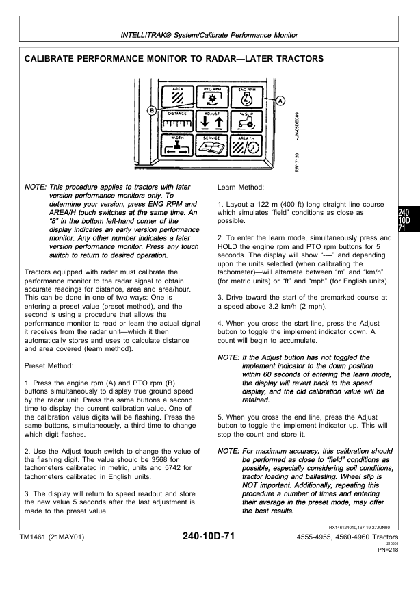 JOHN DEERE 4555, 4755, 4955 AND 4560, 4760, 4960 TRACTOR OPERATION AND TEST MANUAL TM1461