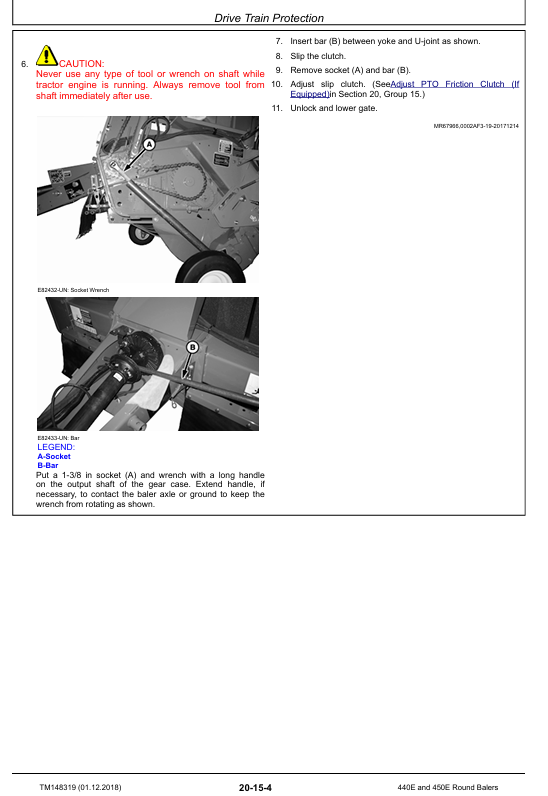 JOHN DEERE 440E, 450E ROUND BALER TECHNICAL MANUAL TM148319