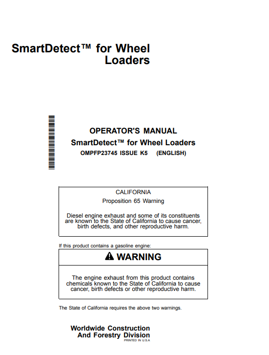 JOHN DEERE 444 P, 524 P, 544 P, 624 P, 644 P, 724 P SMARTDETECT™ FOR WHEEL LOADER OPERATOR MANUAL OMPFP23745