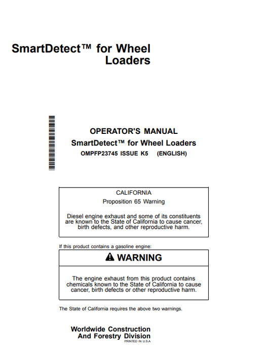 JOHN DEERE 444 P, 524 P, 544 P, 624 P, 644 P, 724 P SMARTDETECT™ FOR WHEEL LOADER OPERATOR MANUAL OMPFP23745