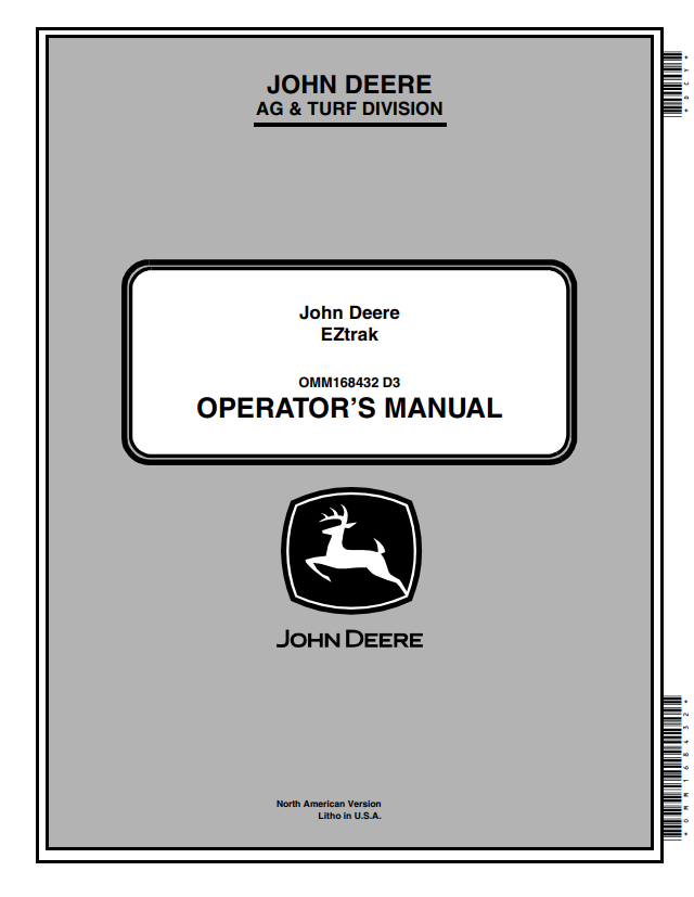 JOHN DEERE Z665, Z225, Z245, Z425, Z445, Z465, Z655, Z645 EZTRAK OPERATOR MANUAL OMM168432