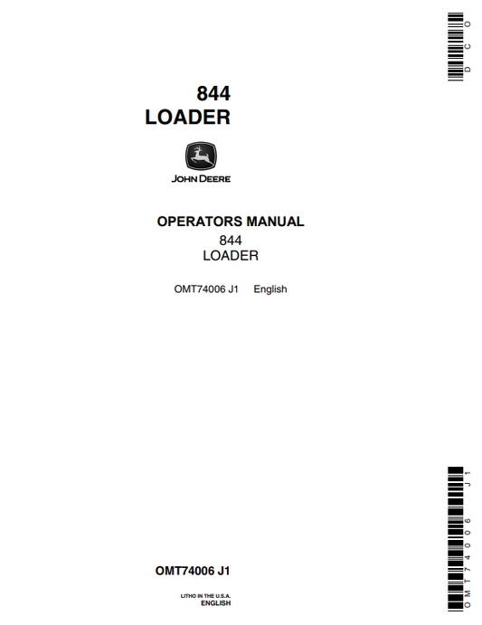JOHN DEERE 844 LOADER OPERATOR MANUAL OMT74006