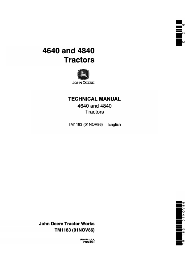 JOHN DEERE 4640 AND 4840 TRACTOR TECHNICAL MANUAL TM1183