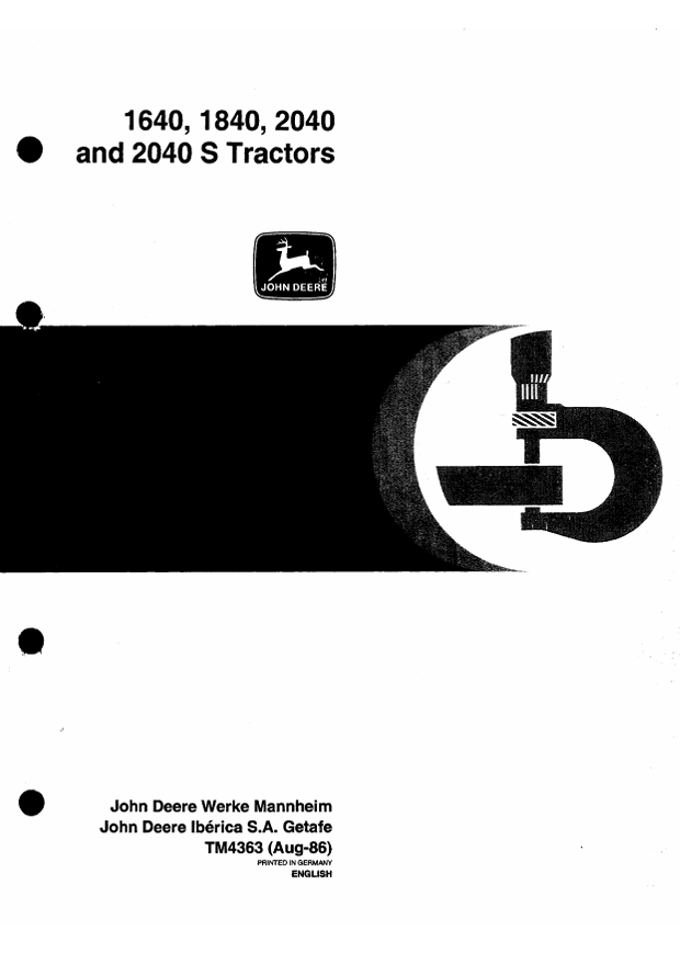 JOHN DEERE 1640, 1840, 2040 AND 2040S TRACTOR TECHNICAL MANUAL TM4363