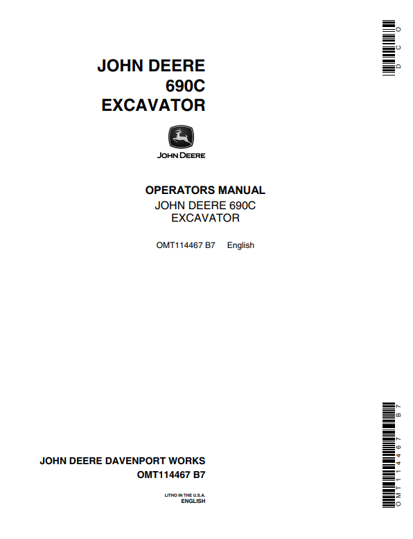JOHN DEERE 690C EXCAVATOR OPERATOR MANUAL OMT114467