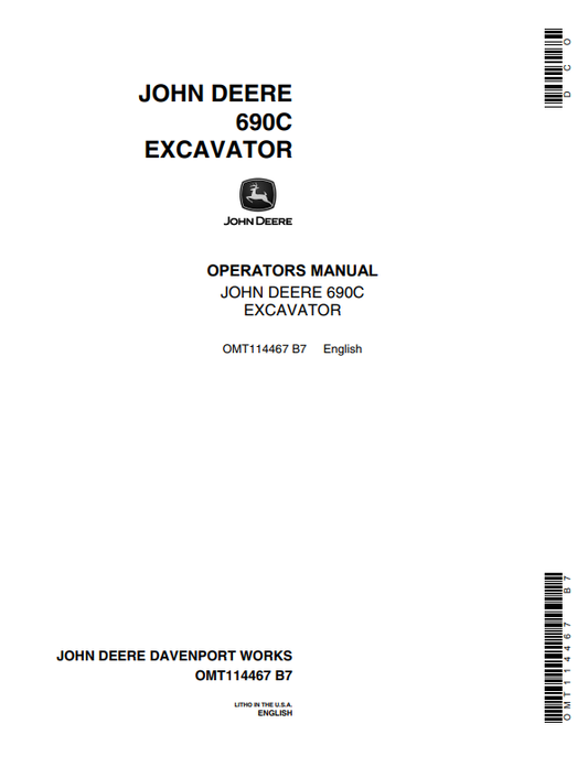 JOHN DEERE 690C EXCAVATOR OPERATOR MANUAL OMT114467