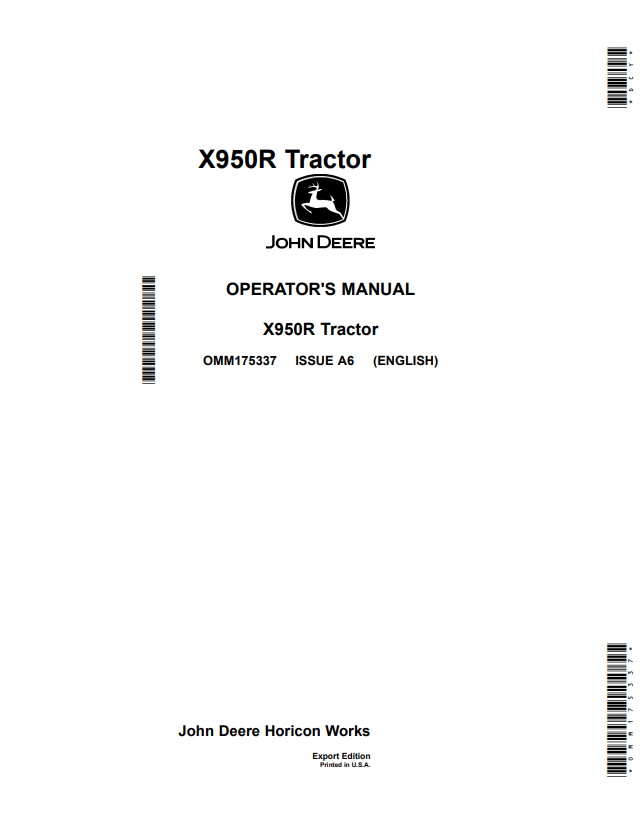 JOHN DEERE X950R TRACTOR OPERATOR MANUAL OMM175337