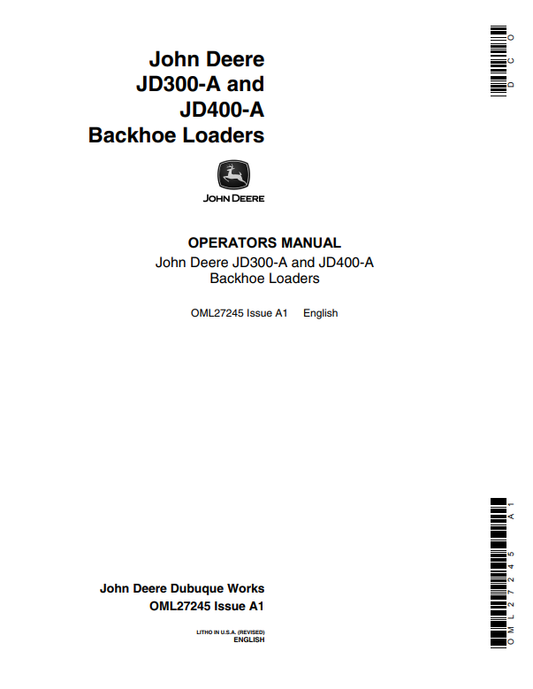 JOHN DEERE JD300-A AND JD400-A BACKHOE LOADER OPERATOR MANUAL OML27245