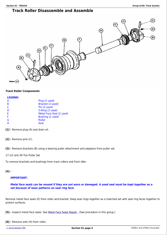 JOHN DEERE 240DLC AND 270DLC EXCAVATOR REPAIR TECHNICAL MANUAL TM2323