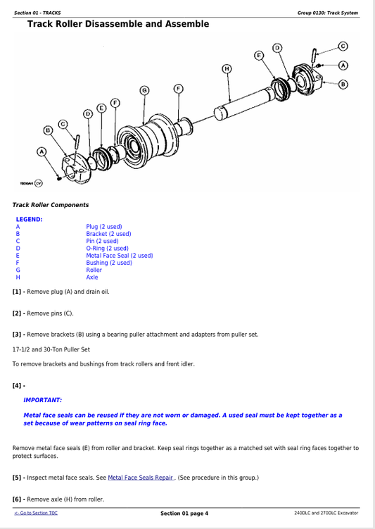 JOHN DEERE 240DLC AND 270DLC EXCAVATOR REPAIR TECHNICAL MANUAL TM2323