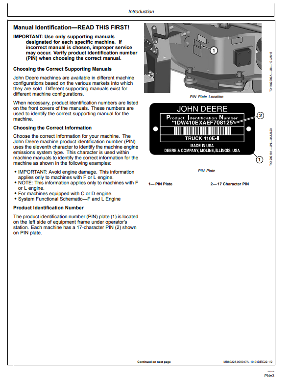 JOHN DEERE 410E-II AND 460E-II ARTICULATED DUMP TRUCK OPERATOR MANUAL OMT424947X19
