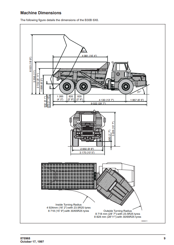 JOHN DEERE B30B 6X6 ARTICULATED DUMP TRUCK OPERATOR MANUAL OMT870968