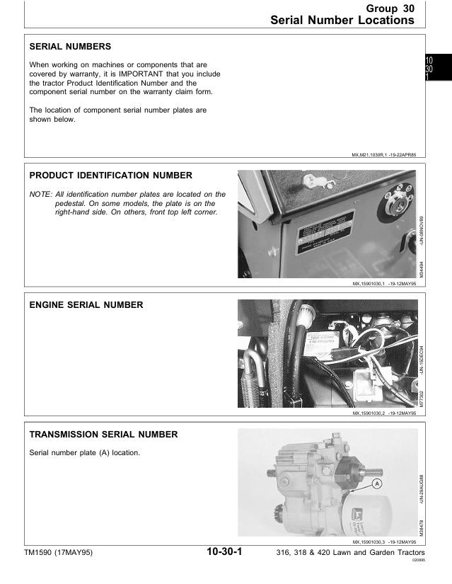 JOHN DEERE 316, 318 AND 420 LAWN AND GARDEN TRACTOR TECHNICAL MANUAL TM1590