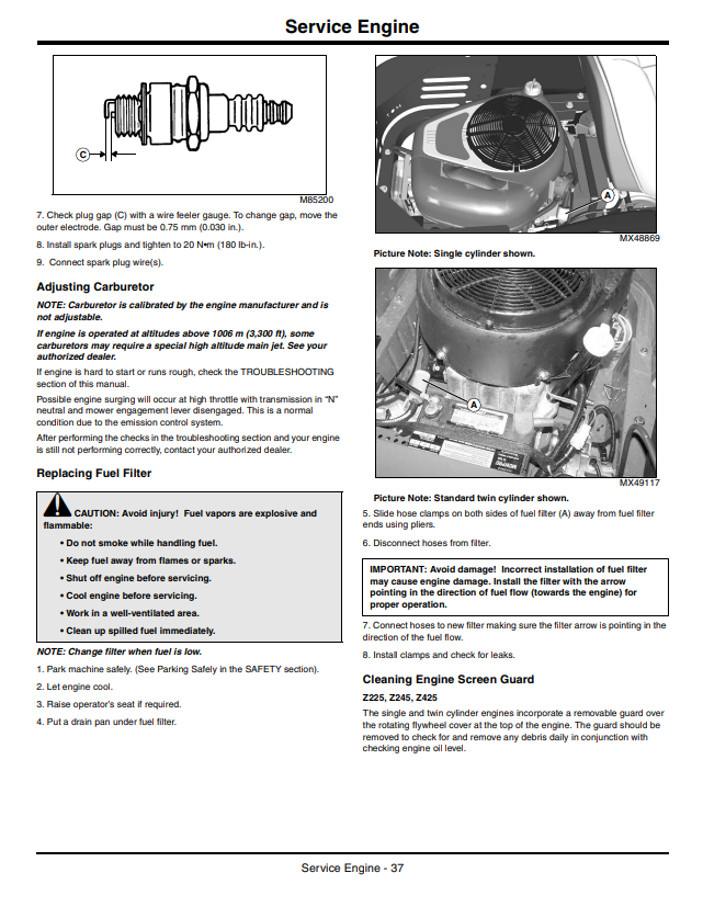 JOHN DEERE Z665, Z225, Z245, Z425, Z445, Z465, Z655, Z645 EZTRAK OPERATOR MANUAL OMM168432