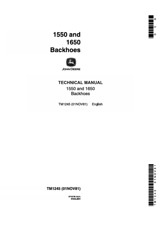 JOHN DEERE 1550 AND 1650 BACKHOE TECHNICAL MANUAL TM1245