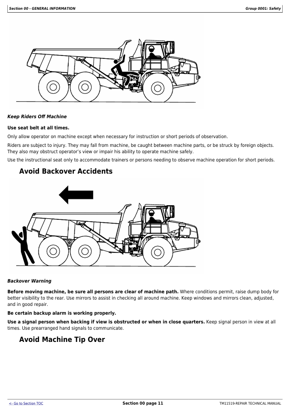 JOHN DEERE 350D, 400D SERIES II ARTICULATED DUMP TRUCK REPAIR TECHNICAL MANUAL TM11519