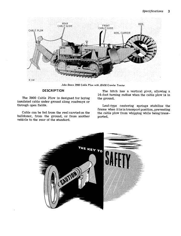 JOHN DEERE 3900 CABLE PLOW OPERATOR MANUAL OMK38584