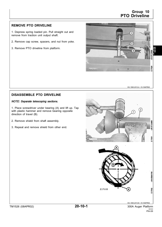JOHN DEERE AUGER PLATFORM 300A, 300 GRASS SEED SPECIAL TECHNICAL MANUAL TM1526