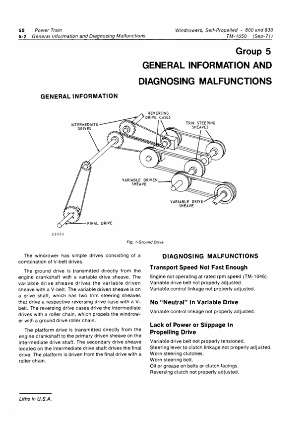 JOHN DEERE 800 AND 830 SELF-PROPELLED WINDROWER TECHNICAL MANUAL TM1050
