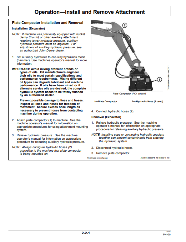 JOHN DEERE PC4, PC7, AND PC10 PLATE COMPACTOR OPERATOR MANUAL OMT405711X19