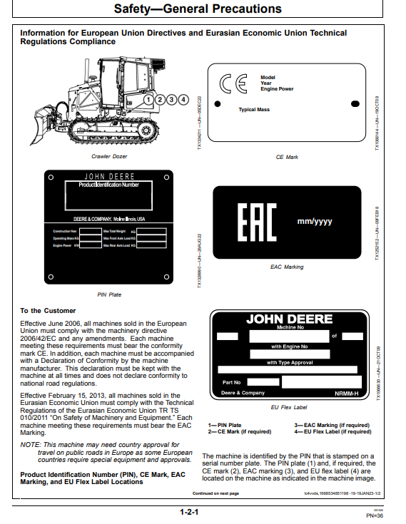 JOHN DEERE 450 P CRAWLER DOZER OPERATOR MANUAL OMT480069X019