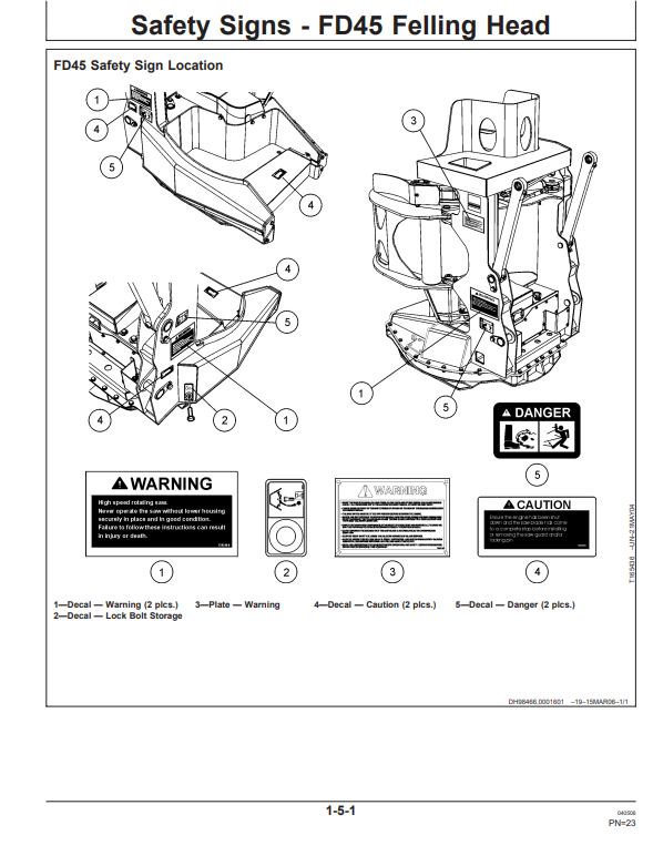 JOHN DEERE FD45 DISC SAW FELLING HEAD OPERATOR MANUAL F386945