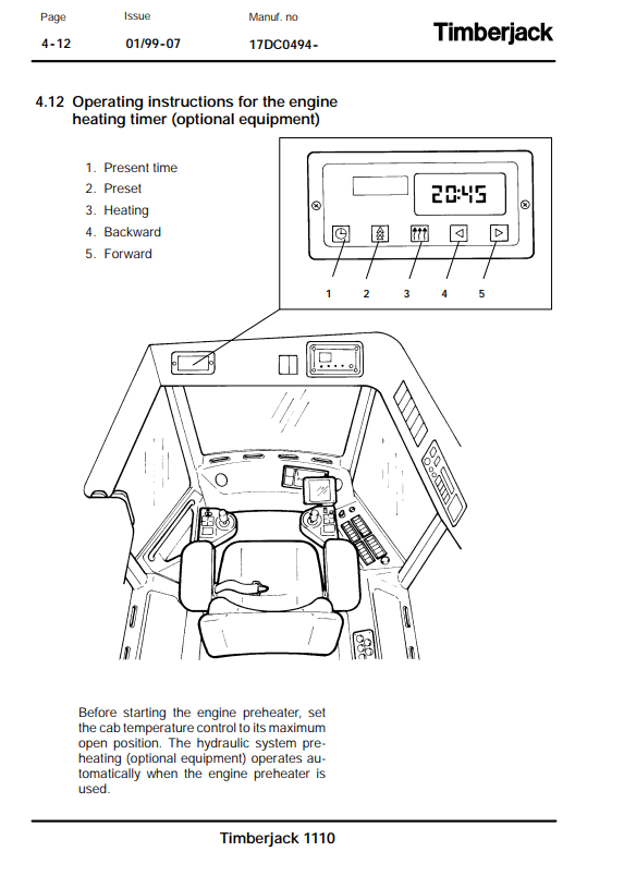 JOHN DEERE 1110A FORWARDER OPERATOR MANUAL F057197