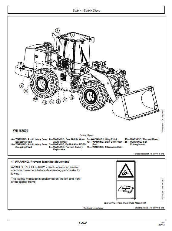 JOHN DEERE WL53 LOADER OPERATOR MANUAL OMT338989X19