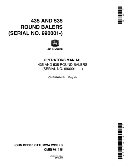 JOHN DEERE 435 AND 535 ROUND BALER OPERATOR MANUAL OME87614