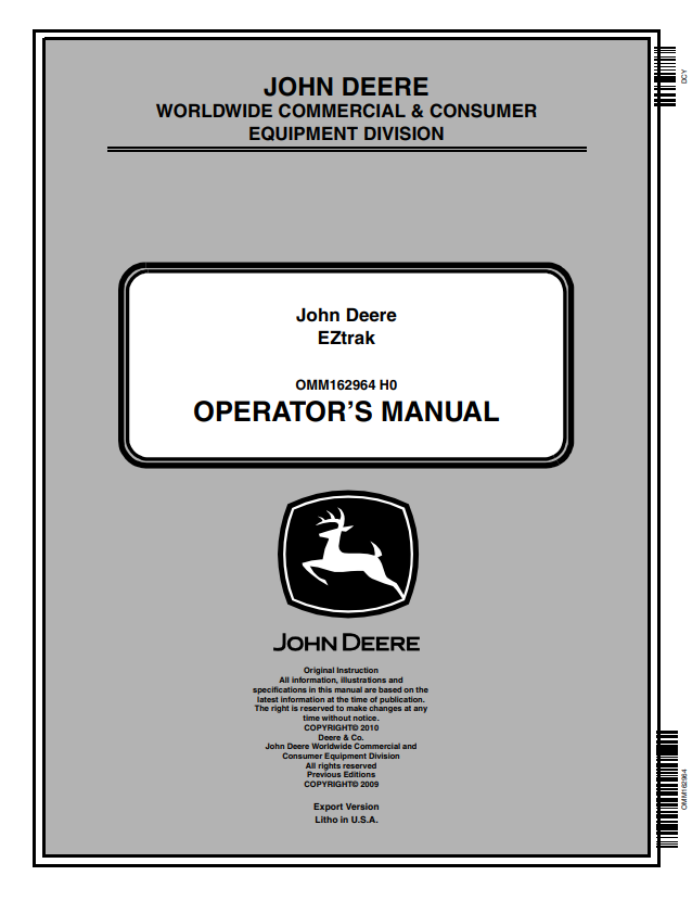 JOHN DEERE Z425 EZTRAK OPERATOR MANUAL OMM162964