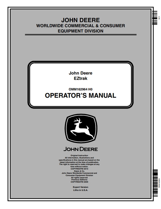JOHN DEERE Z425 EZTRAK OPERATOR MANUAL OMM162964