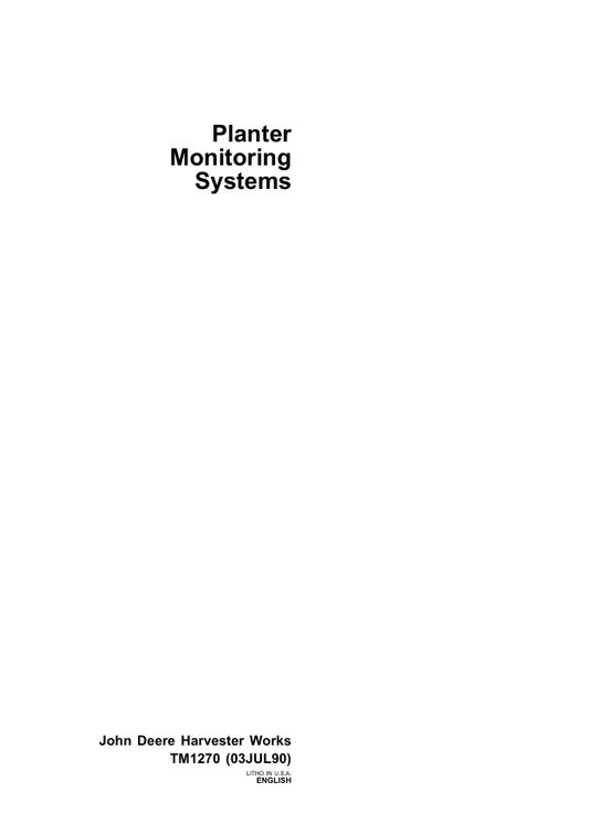 JOHN DEERE PLANTER MONITORING SYSTEM TECHNICAL MANUAL TM1270