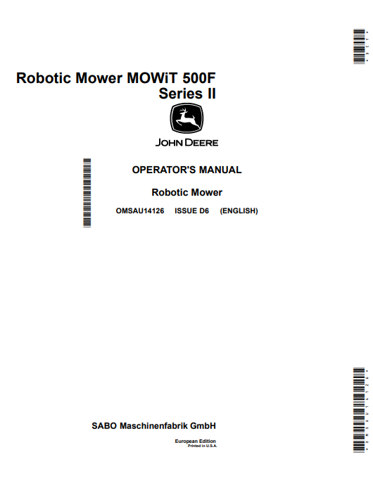 JOHN DEERE MOWIT 500F SERIES II ROBOTIC MOWER OPERATOR MANUAL OMSAU14126