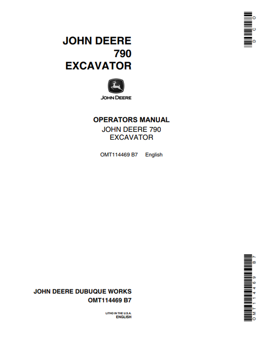 JOHN DEERE 790 EXCAVATOR OPERATOR MANUAL OMT114469