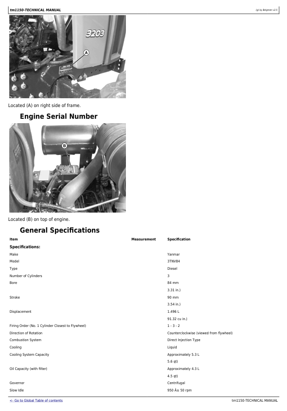 JOHN DEERE 3203 COMPACT UTILITY TRACTOR DIAGNOSTIC AND REPAIR TECHNICAL MANUAL TM1150