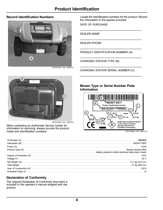 JOHN DEERE MOWIT 500F SERIES II ROBOTIC MOWER OPERATOR MANUAL OMSAU14126