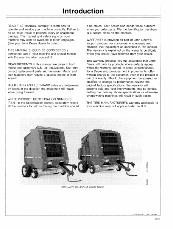 JOHN DEERE 435 AND 535 ROUND BALER OPERATOR MANUAL OME87614
