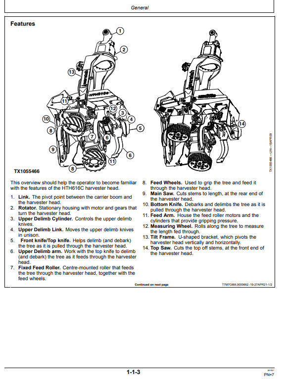 WARATAH HTH616C HARVESTER HEAD OPERATOR MANUAL WA116226