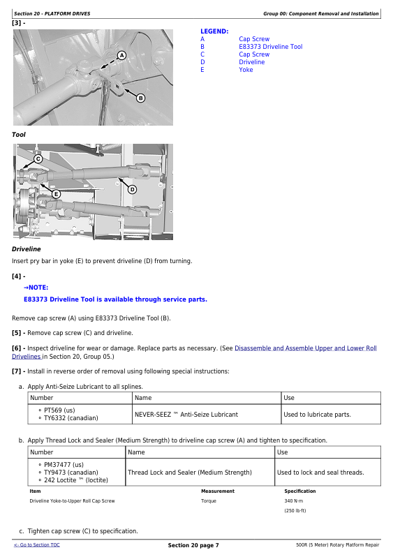 JOHN DEERE 500R 5 METER ROTARY PLATFORM REPAIR TECHNICAL MANUAL TM133719