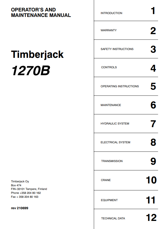 JOHN DEERE 1270B TIMBERJACK OPERATOR AND MAINTENANCE MANUAL F056423