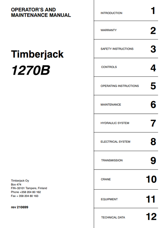 JOHN DEERE 1270B TIMBERJACK OPERATOR AND MAINTENANCE MANUAL F056423