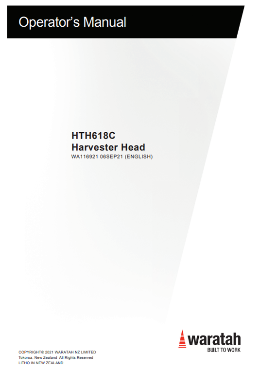 WARATAH HTH618C HARVESTER HEAD OPERATOR MANUAL WA116921
