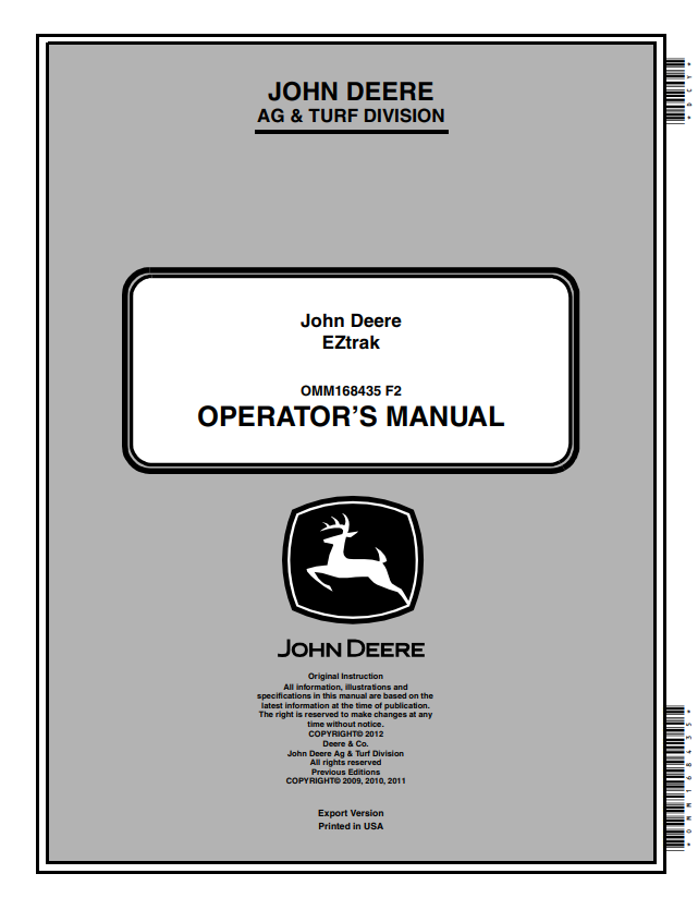 JOHN DEERE Z225, Z425, Z645 EZTRAK OPERATOR MANUAL OMM168435